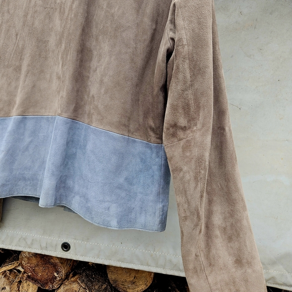 JIGSAW brand Soft Suede Two-Tone Brown & Gray Leather Jacket MINIMALIST Small - Picture 8 of 8